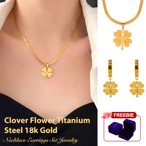 Clover Flower Titanium Steel 18k Gold Jewelry Set