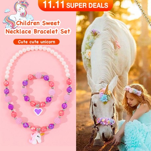 Children Sweet Necklace Bracelet Set-Cute cute unicorn