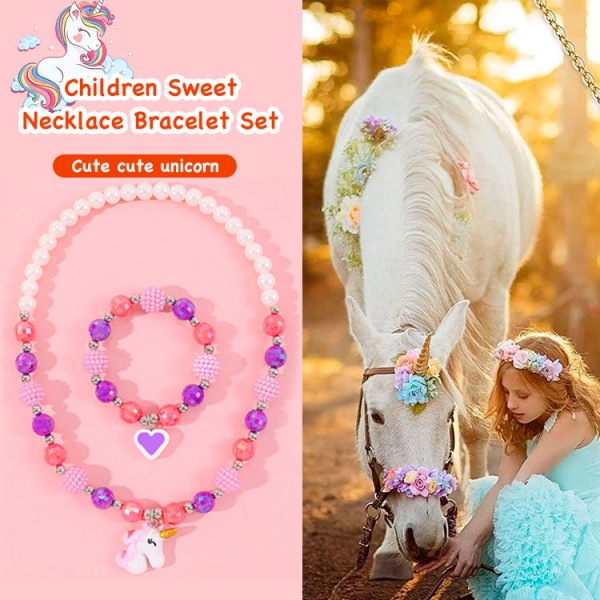 Children Sweet Necklace Bracelet Set-Cute cute unicorn