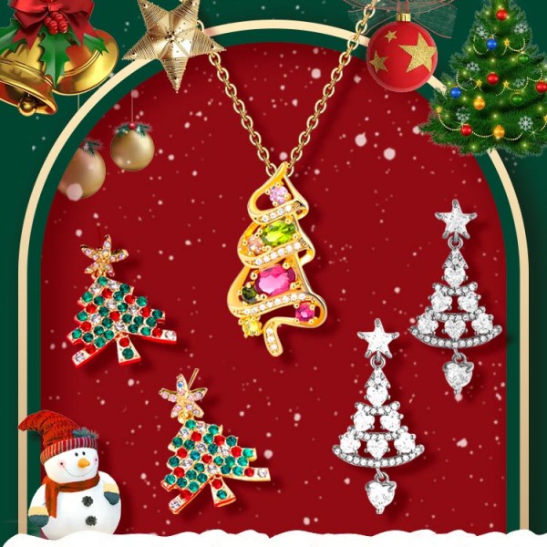 Christmas Gift For Her -Shiny Christmas Tree Earrings and Necklace