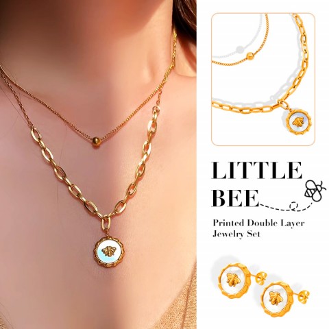 Little Bee Printed Double Layer Jewelry Set