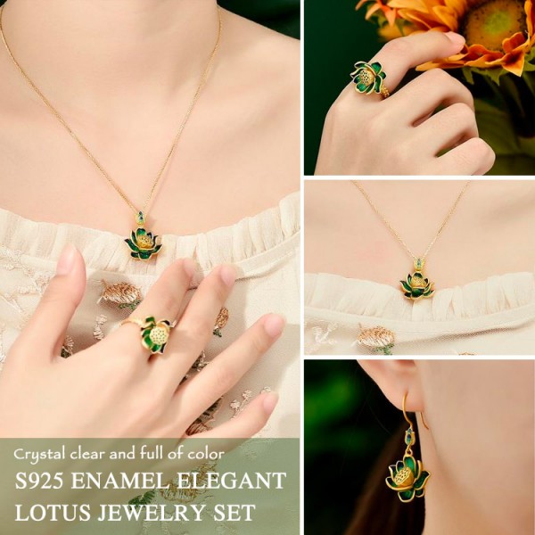 Enamel Elegant Lotus Jewelry Set..