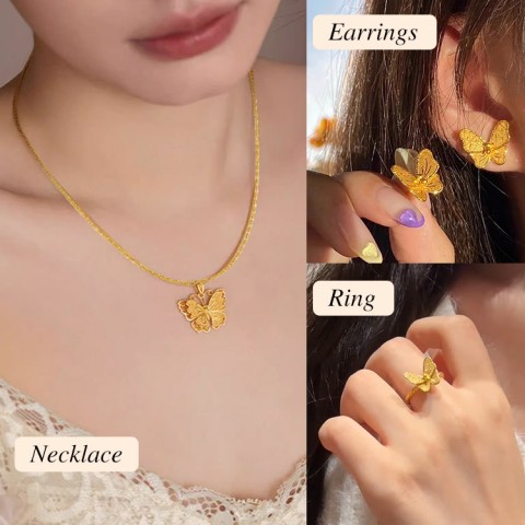 18K Gold Plated Hollow Butterfly Jewelry Set