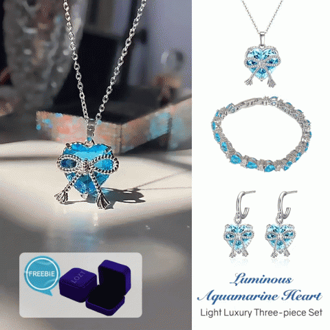 Luminous Aquamarine Heart Jewelry Light Luxury Three-piece Set