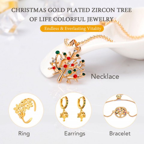 Christmas Gold Plated Zircon Tree of Life Colorful Jewelry
