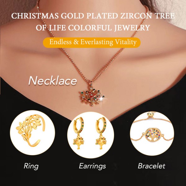 Christmas Gold Plated Zircon Tree of Life Colorful Jewelry