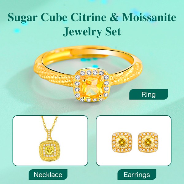 Sugar Cube Citrine & Diamond Jewelry Set
