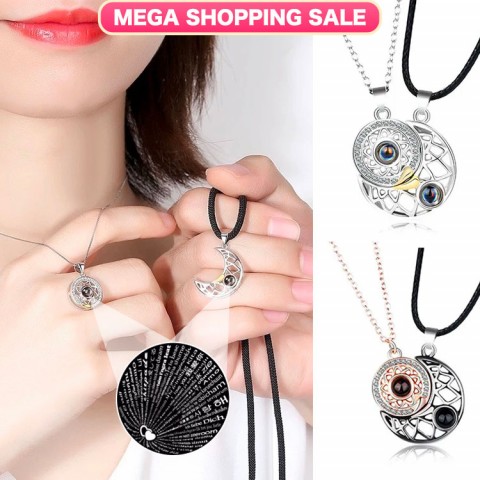 Heart-shaped sun and moon necklace
