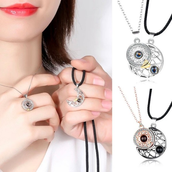 Heart-shaped sun and moon necklace