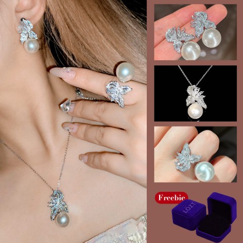 Iris Flower Zircon Pearl Jewelry Set