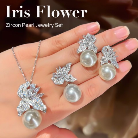 Iris Flower Zircon Pearl Jewelry Set