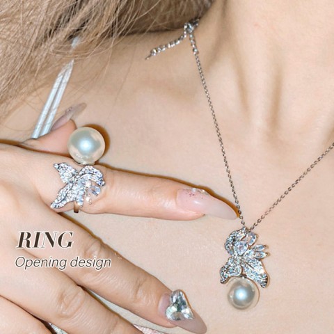 Iris Flower Zircon Pearl Jewelry Set