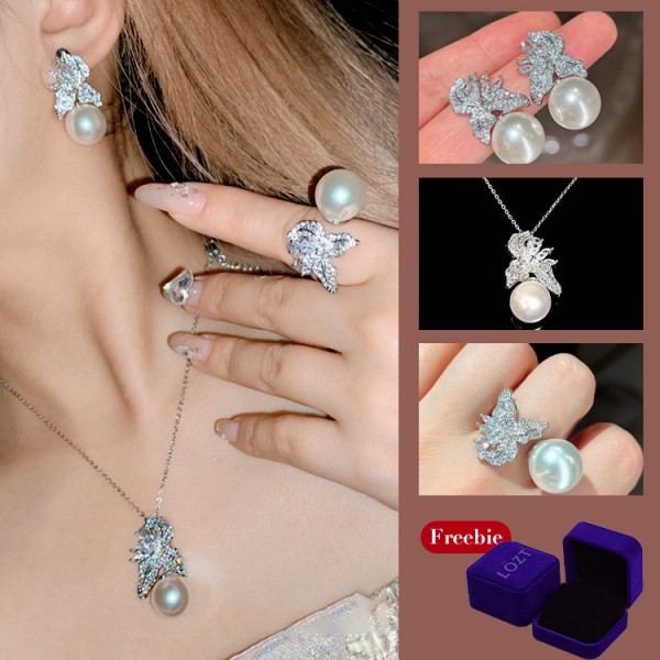 Iris Flower Zircon Pearl Jewelry Set