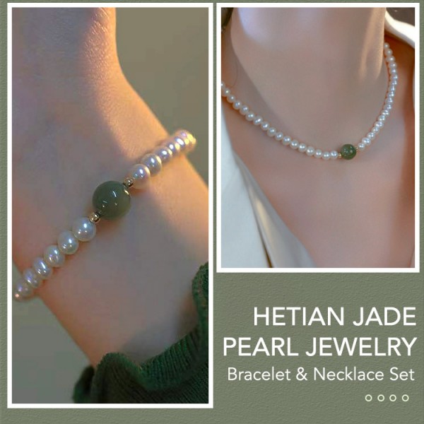 Hetian jade pearl jewelry set -Necklace&..