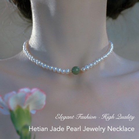 Hetian jade pearl jewelry set -Necklace&Bracelet