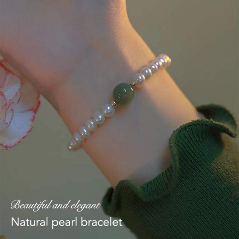 Hetian jade pearl jewelry set -Necklace&Bracelet