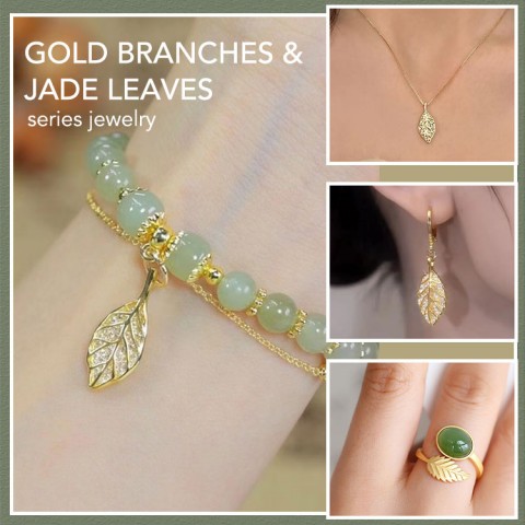 Gold branches and jade leaves series jewelry