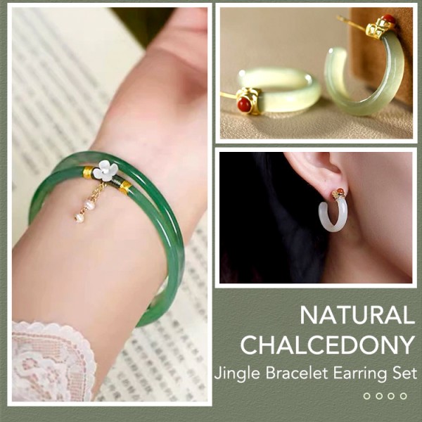Natural Chalcedony Jingle Bracelet Earri..
