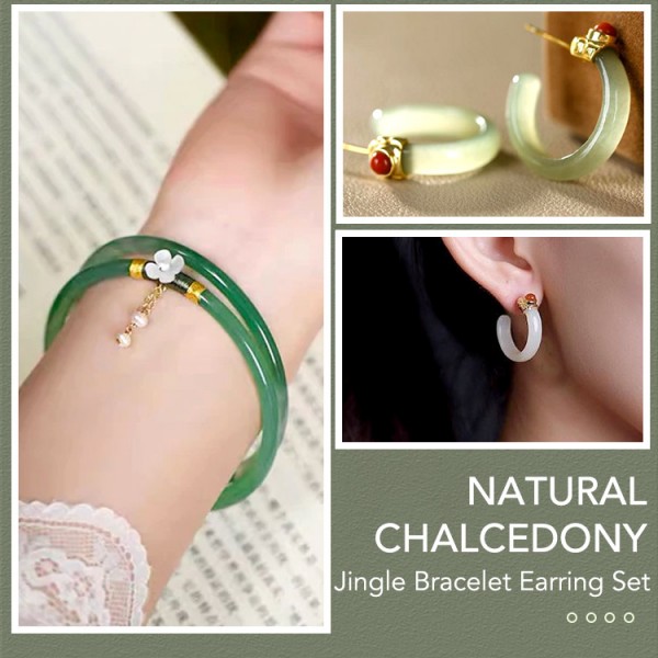 Natural Chalcedony Jingle Bracelet Earring Set