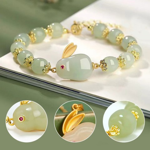 Rabbit HeTian jade lucky jewelry set