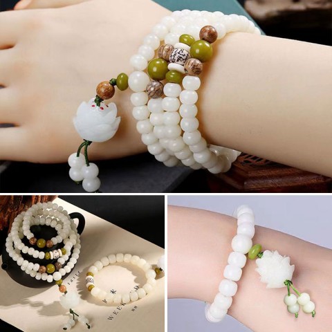 Natural White Jade Bodhi Bracelet