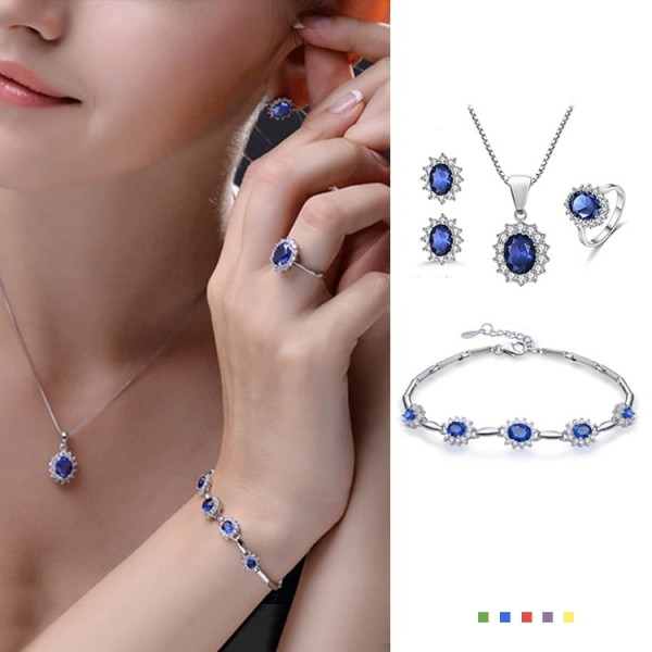 Classic British Royal Style Princess 4in1 Birthstone Jewelry Set