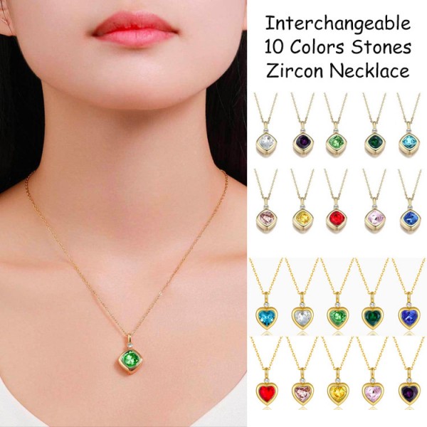 Interchangeable Zircon Necklaces with 10 heart pendants	