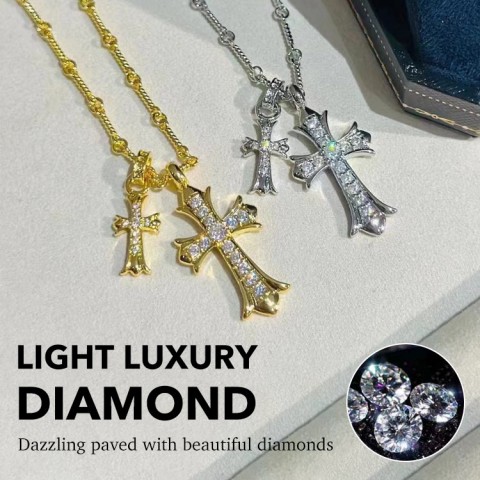 Double cross diamond necklace