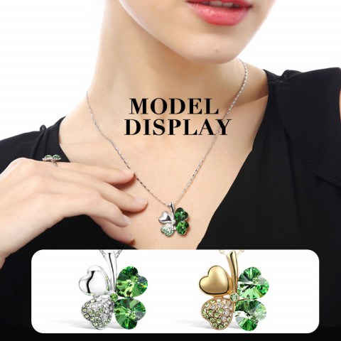 Green Four Heart Clover Necklace