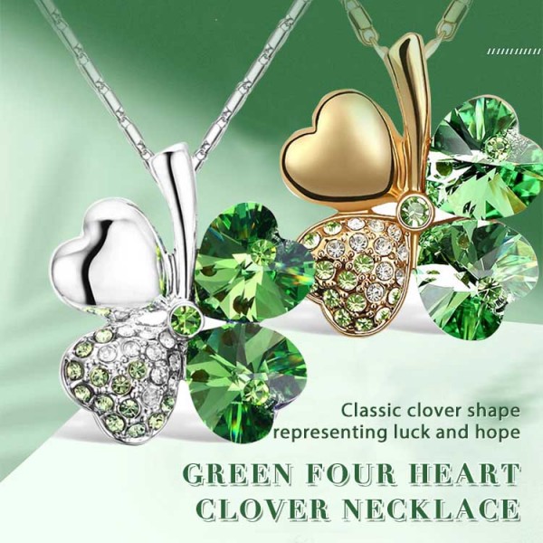 Green Four Heart Clover Necklace