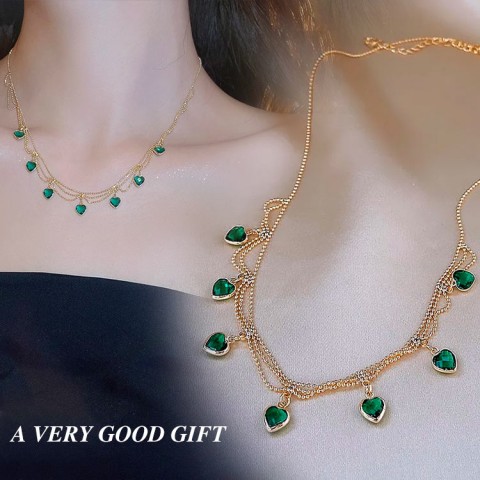 Green Heart Shaped Zircon Gold Fashion Necklace