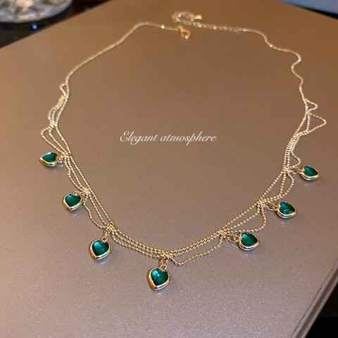 Green Heart Shaped Zircon Gold Fashion Necklace