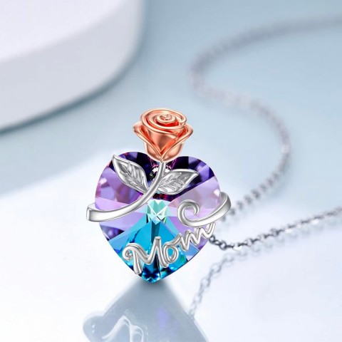 Heart Shape Rose Crystal Necklace