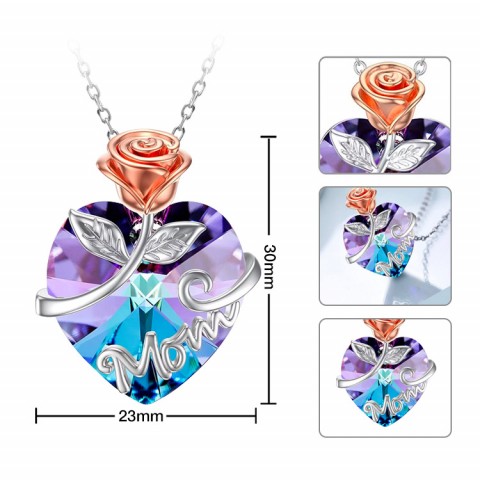 Heart Shape Rose Crystal Necklace