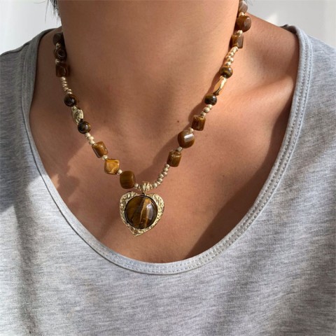 Natural stone tiger eye stone necklace