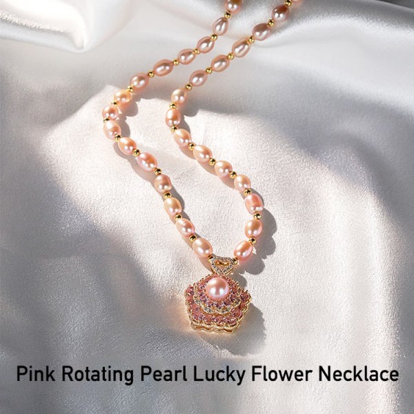 Pink Rotating Pearl Lucky Flower Necklace