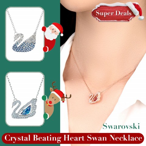 Swarovski Crystal Beating Heart Swan Necklace