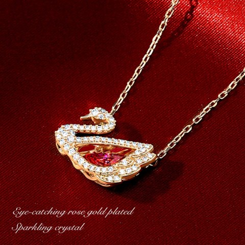 Swarovski Crystal Beating Heart Swan Necklace