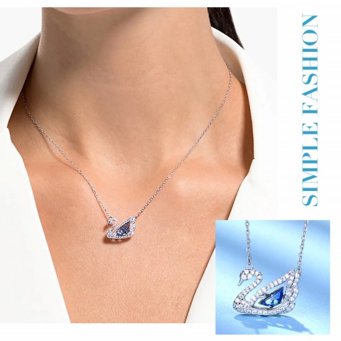 Swarovski Crystal Beating Heart Swan Necklace