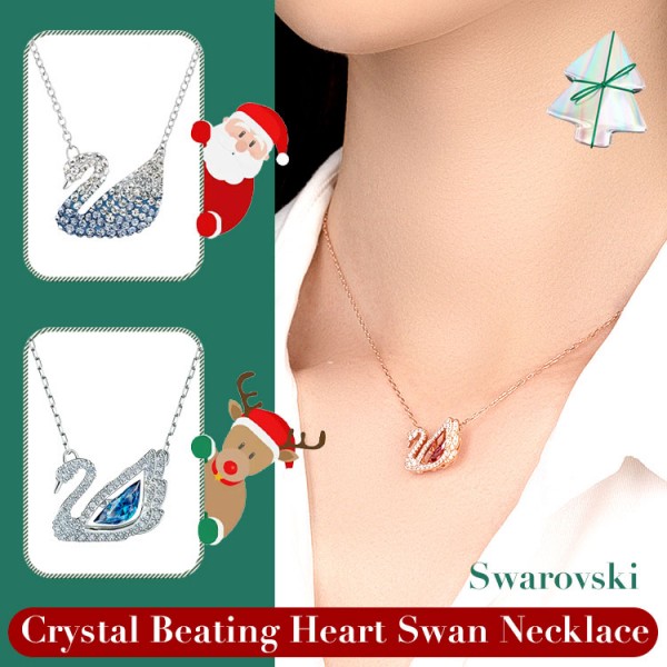 Swarovski Crystal Beating Heart Swan Necklace
