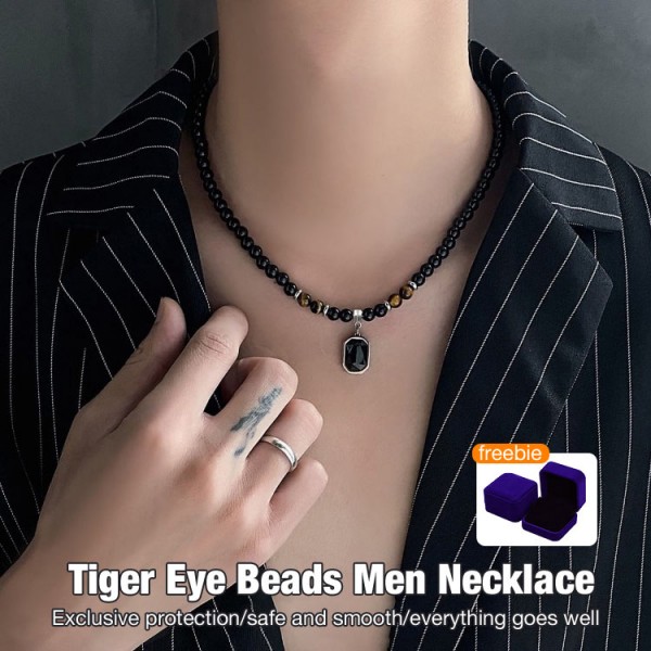  Tiger Eye Beads Men Necklace