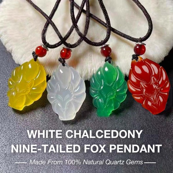 White Chalcedony Nine-tailed Fox Pendant