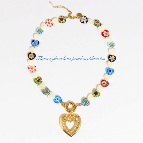 Korean star with the same flower glass love pearl necklace