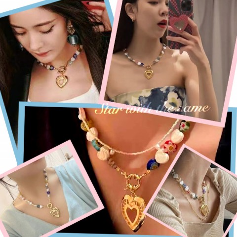 Korean star with the same flower glass love pearl necklace