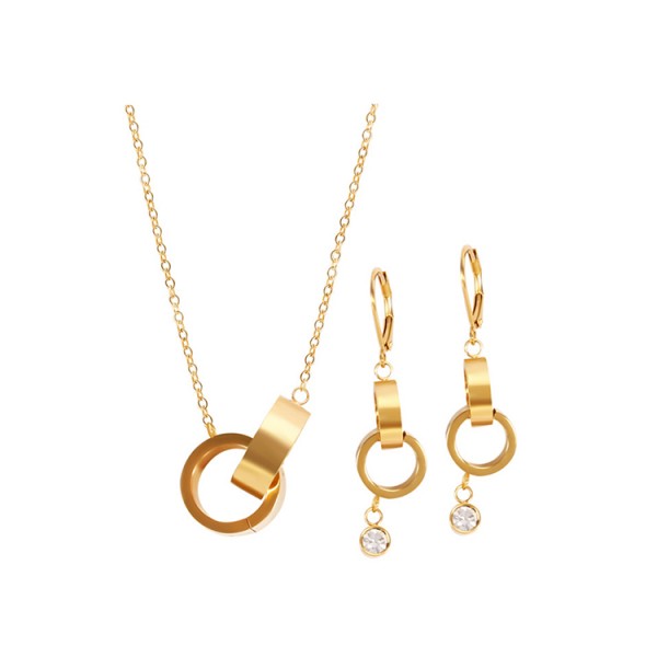 Double ring necklace earring jewelry set