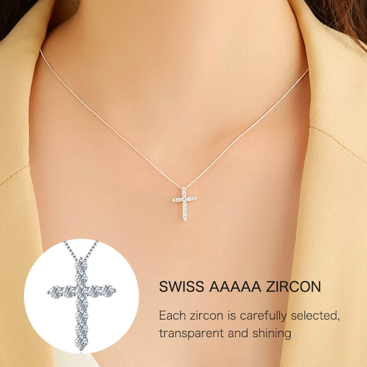 Easter promo-GRA certification-Buy 1 Take 1-Moissanite Inlaid Silver Cross Necklace-Necklace Size 40cm+5cm