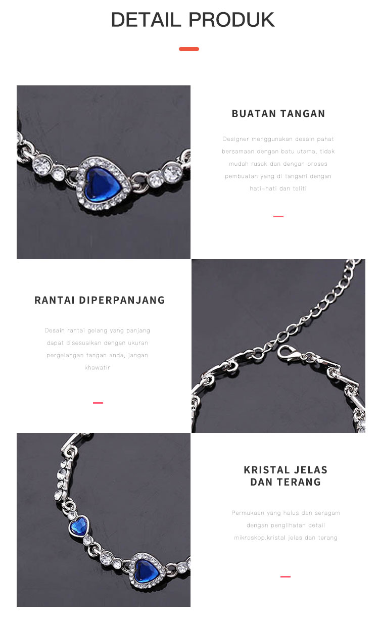 Gelang kristal jantung laut berlapis emas 18K