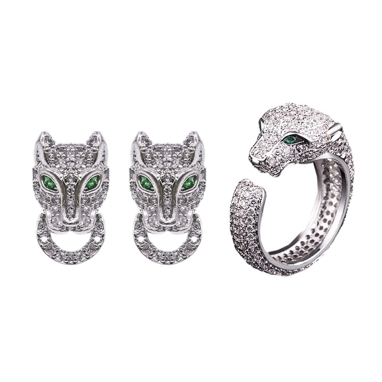 Powerful Adjustable Zircon Leopard Ring Leopard Stud Earrings
