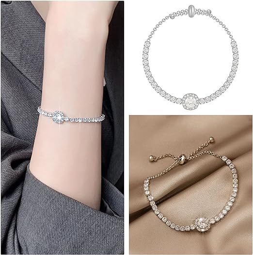 Marys Month promotions  - Moissanite Bracelet with free premium gift box and GRA certificate - Adjustable chain length, 2 styles available