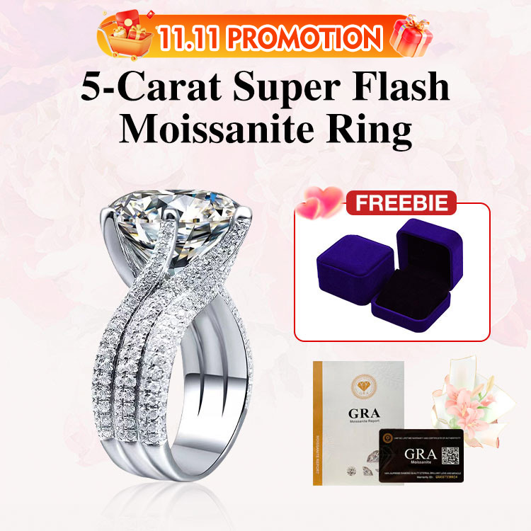 11.11 Promotion-Adjustable 5-Carat Super Flash Moissanite Ring - Free gift box. GRA Certified. Shipping from Manila